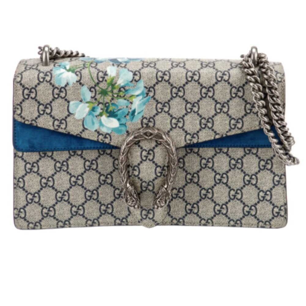 GG Supreme Monogram Blooms Small Dionysus Shoulder Bag Beige Navy Vintage Blue